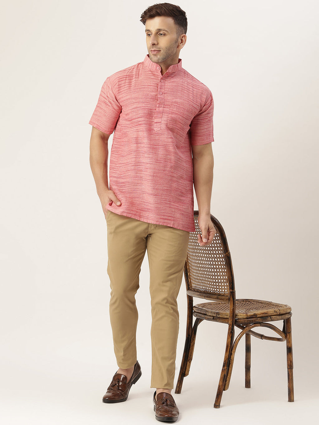 RIAG Men's Red Cotton Long Ethnic Kurta - Distacart