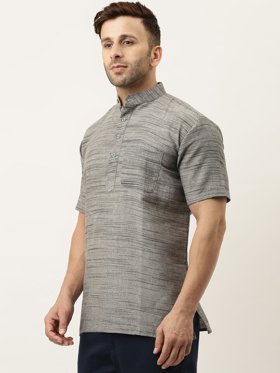 RIAG Men's Grey Cotton Long Ethnic Kurta - Distacart