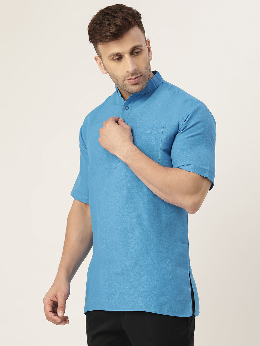 RIAG Men's Blue Cotton Short Ethnic Kurta - Distacart