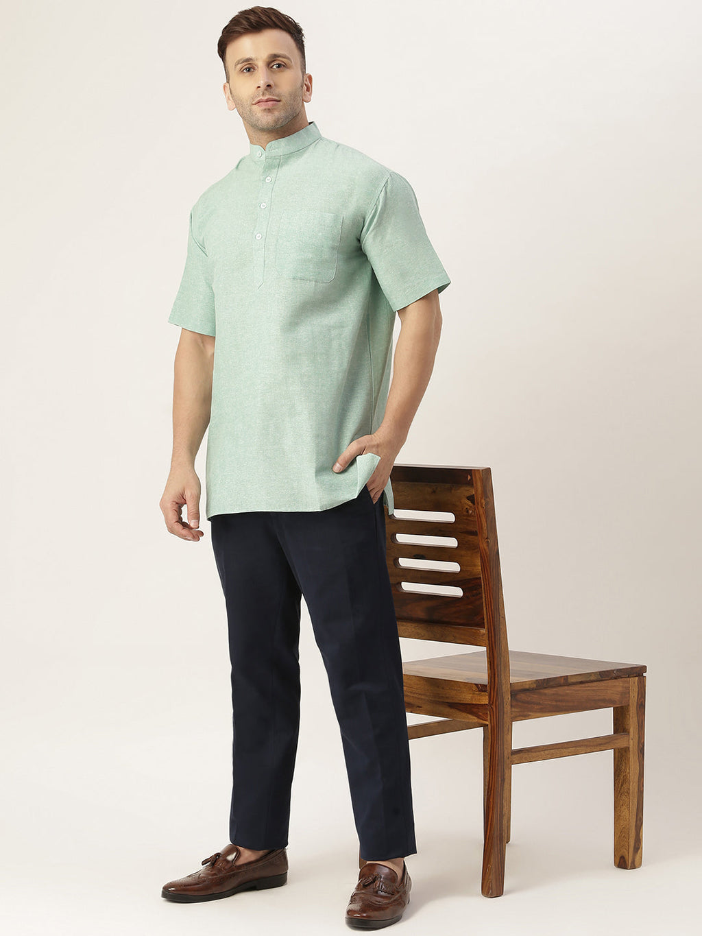 RIAG Men's Green Cotton Short Ethnic Kurta - Distacart