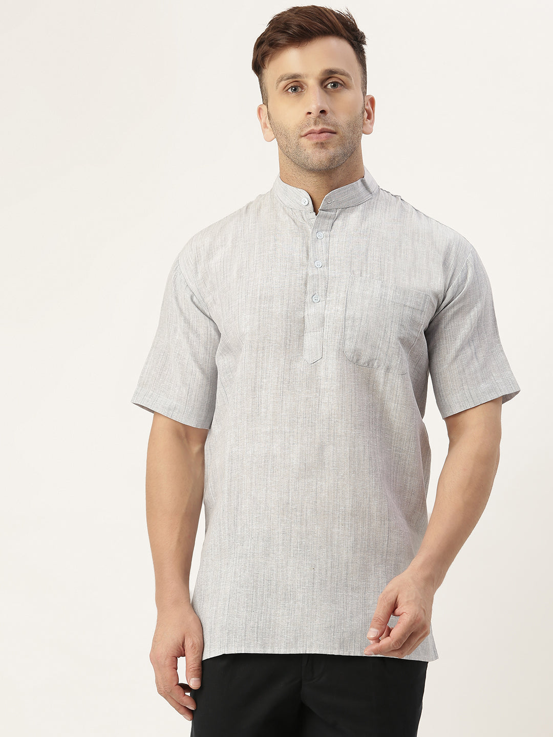 RIAG Men's Grey Cotton Long Ethnic Kurta - Distacart