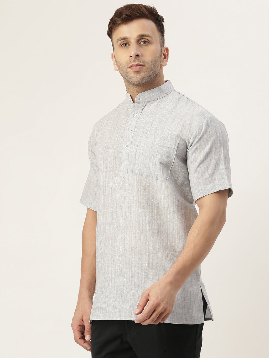 RIAG Men's Grey Cotton Long Ethnic Kurta - Distacart