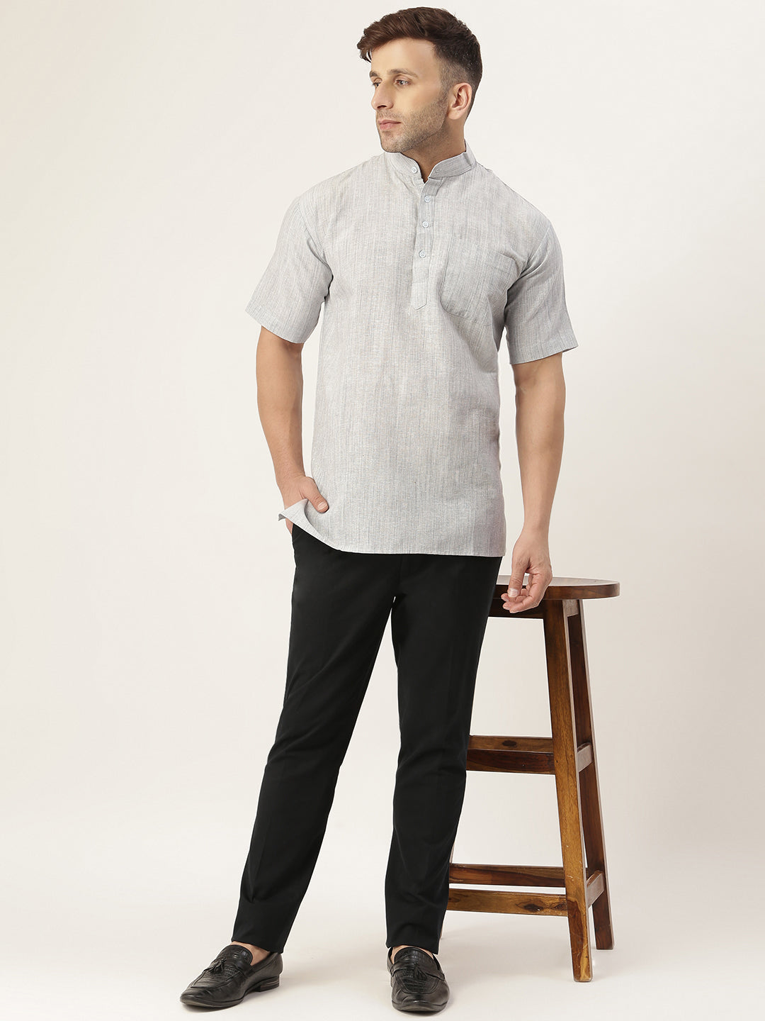 RIAG Men's Grey Cotton Long Ethnic Kurta - Distacart
