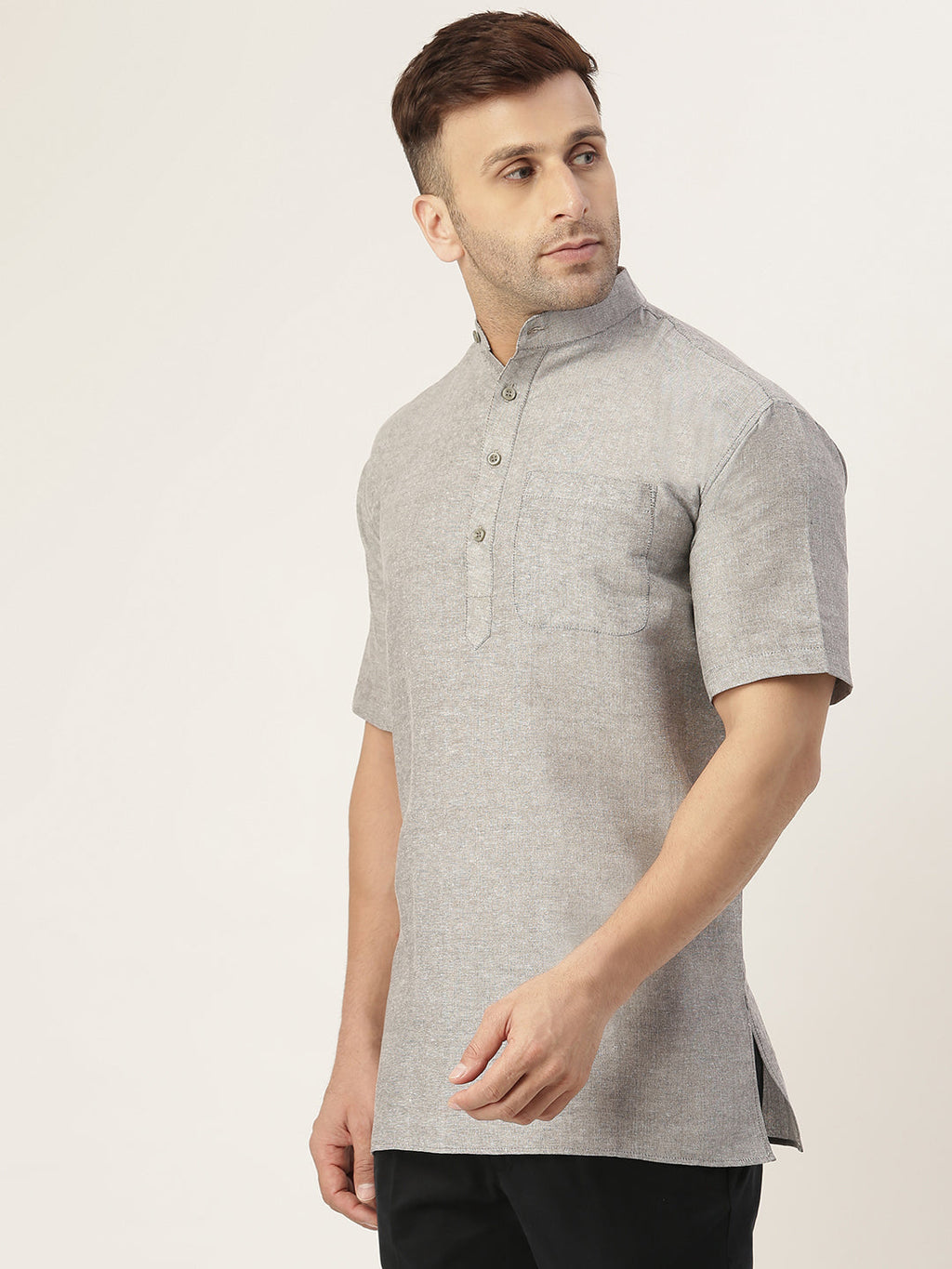 RIAG Men's Grey Cotton Short Ethnic Kurta - Distacart