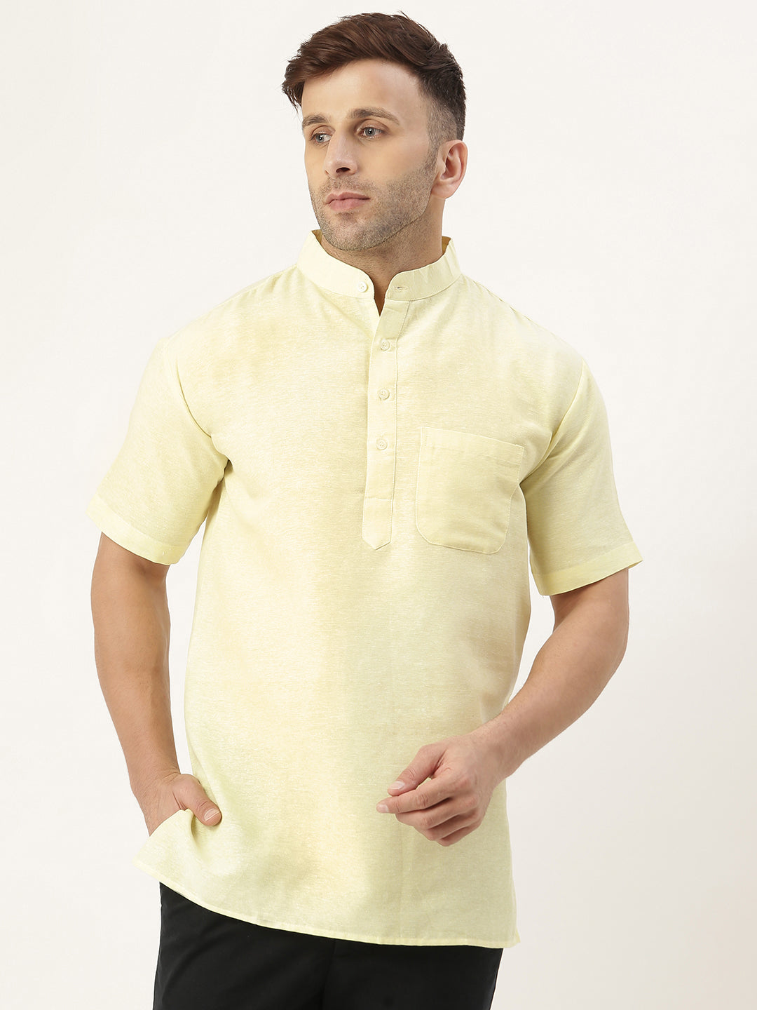 RIAG Men's Yellow Cotton Short Ethnic Kurta - Distacart