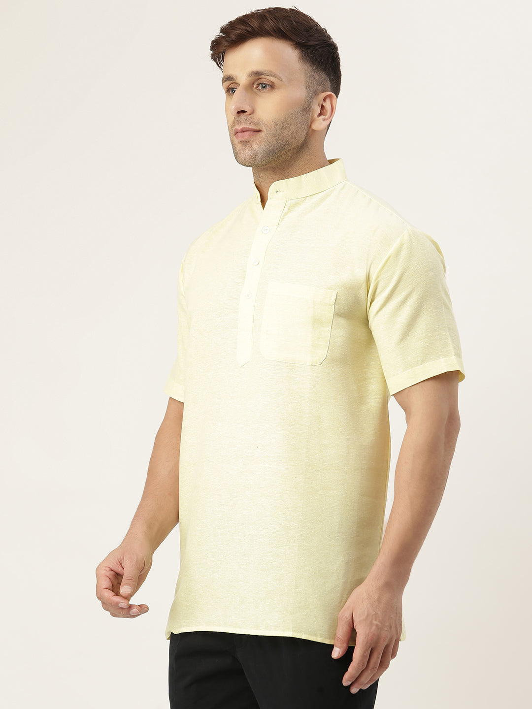 RIAG Men's Yellow Cotton Short Ethnic Kurta - Distacart