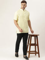RIAG Men's Yellow Cotton Short Ethnic Kurta - Distacart