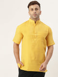 RIAG Men's Yellow Cotton Short Ethnic Kurta - Distacart
