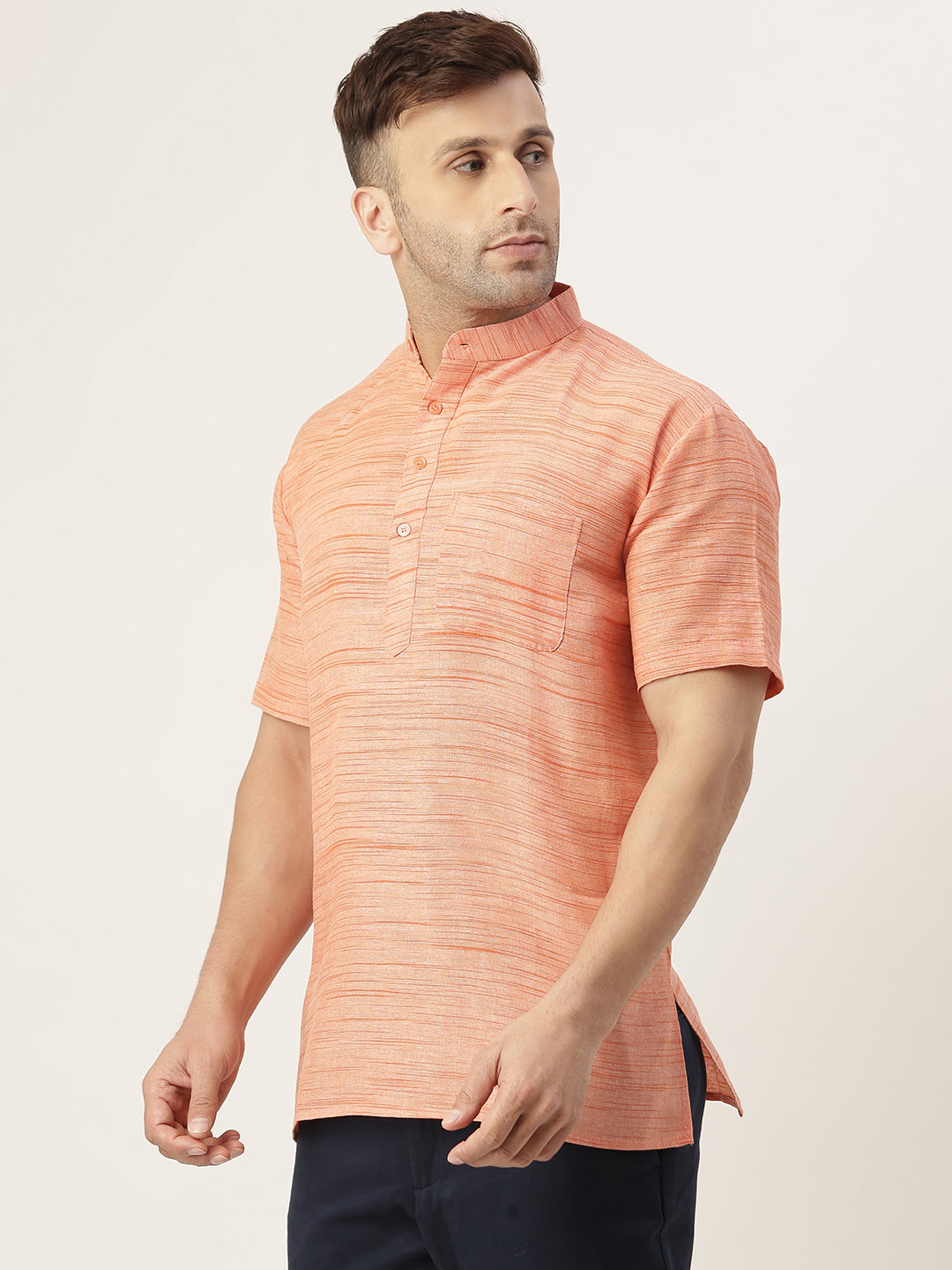 RIAG Men's Orange Cotton Long Ethnic Kurta - Distacart