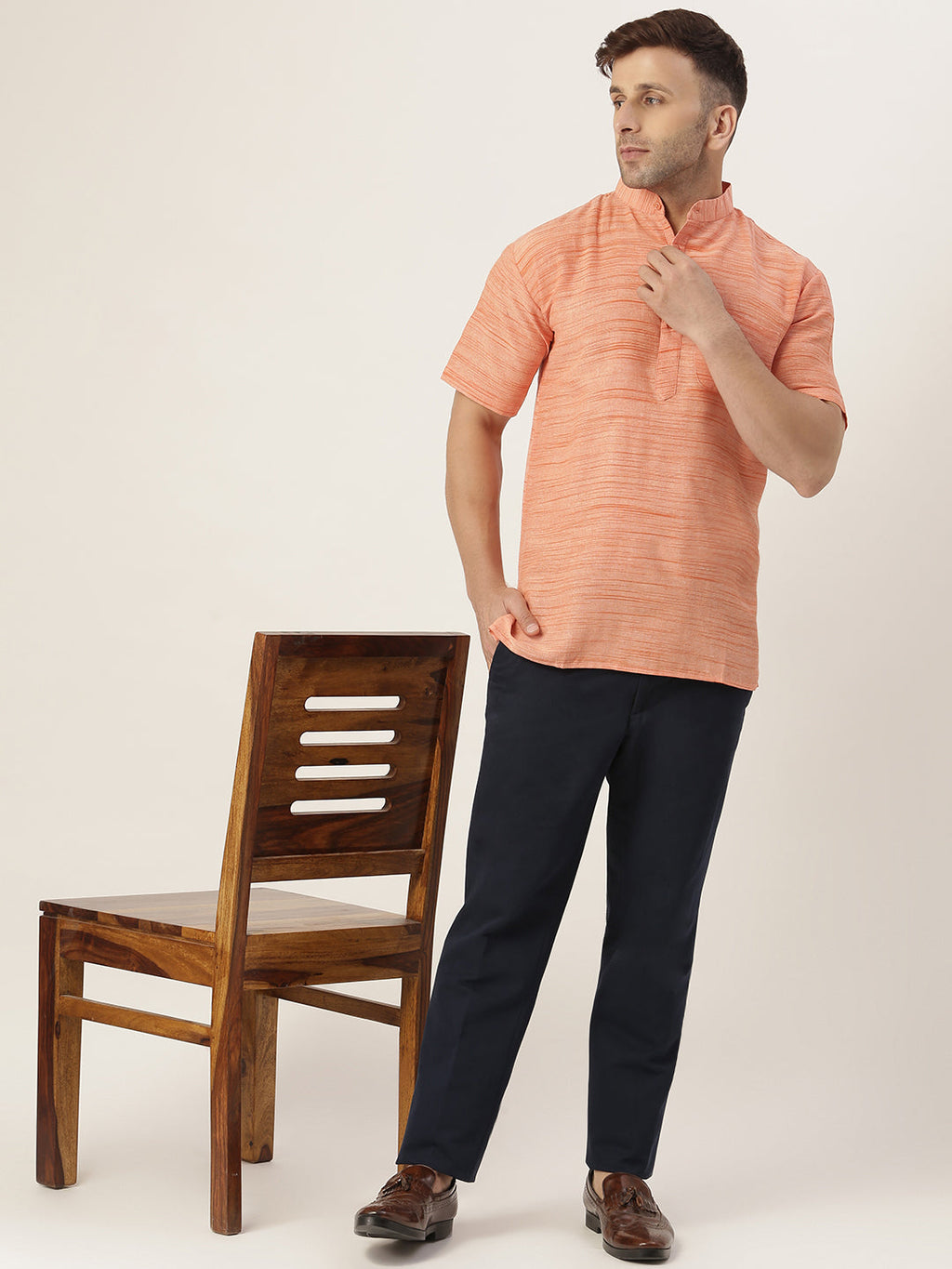 RIAG Men's Orange Cotton Long Ethnic Kurta - Distacart