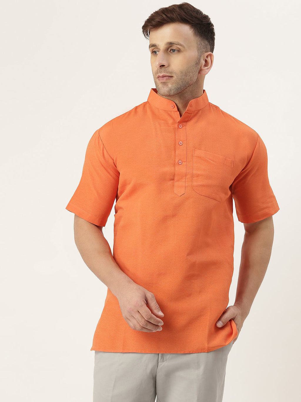 RIAG Men's Orange Cotton Short Ethnic Kurta - Distacart