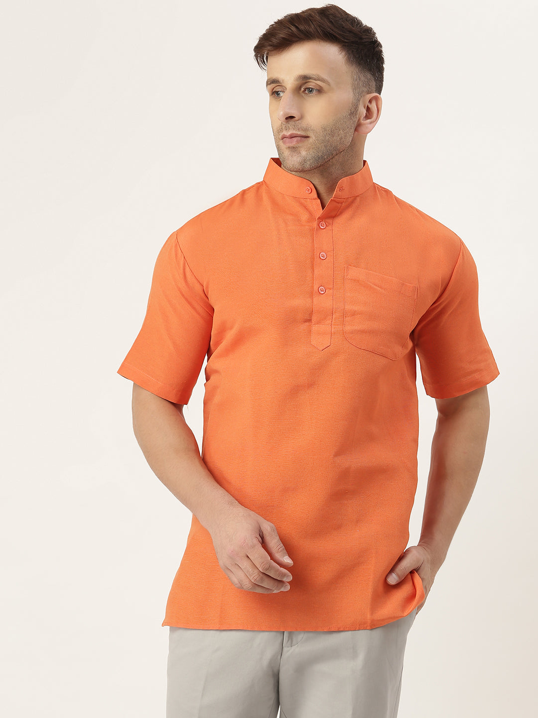 RIAG Men's Orange Cotton Short Ethnic Kurta - Distacart