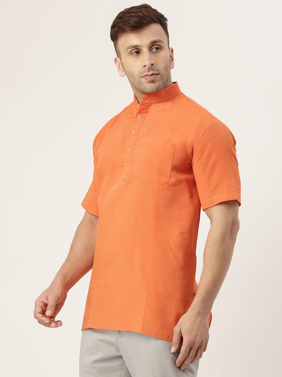 RIAG Men's Orange Cotton Short Ethnic Kurta - Distacart