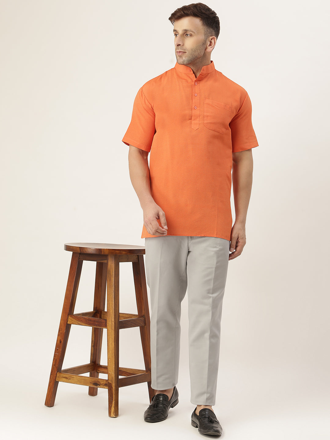 RIAG Men's Orange Cotton Short Ethnic Kurta - Distacart