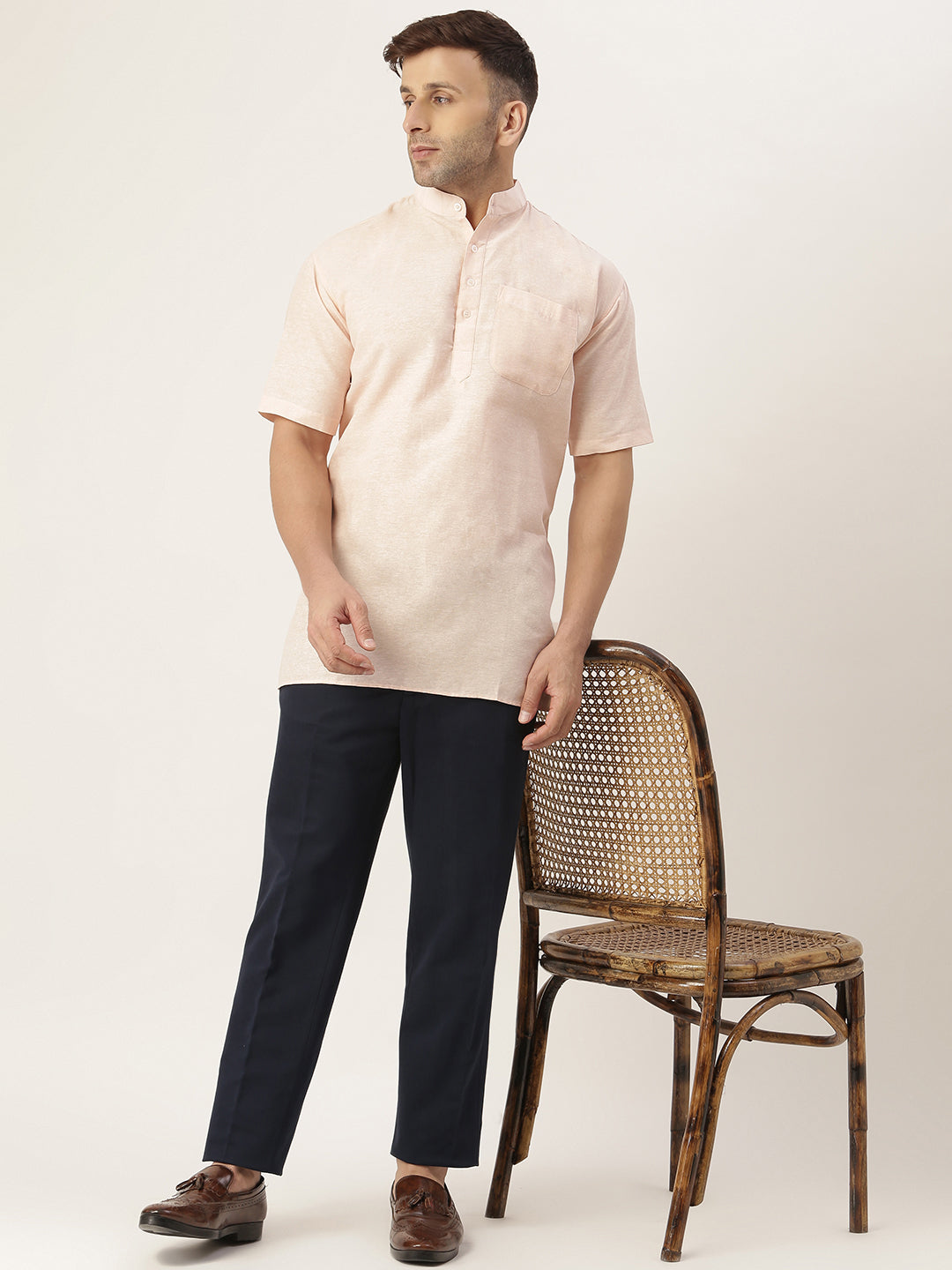 RIAG Men's Beige Cotton Short Ethnic Kurta - Distacart