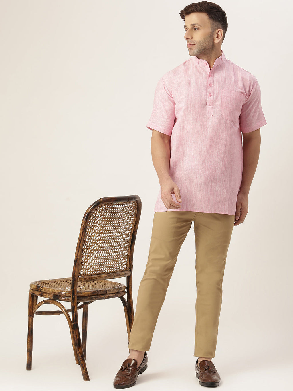 RIAG Men's Pink Cotton Long Ethnic Kurta - Distacart