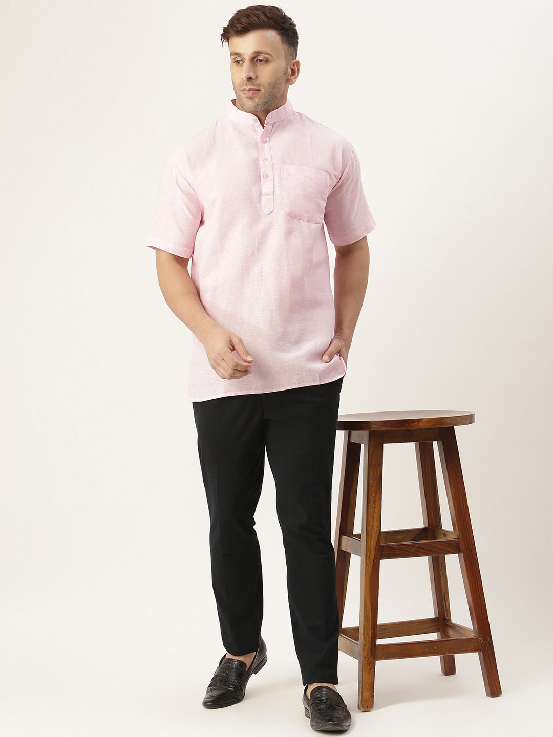 RIAG Men's Pink Cotton Short Ethnic Kurta - Distacart