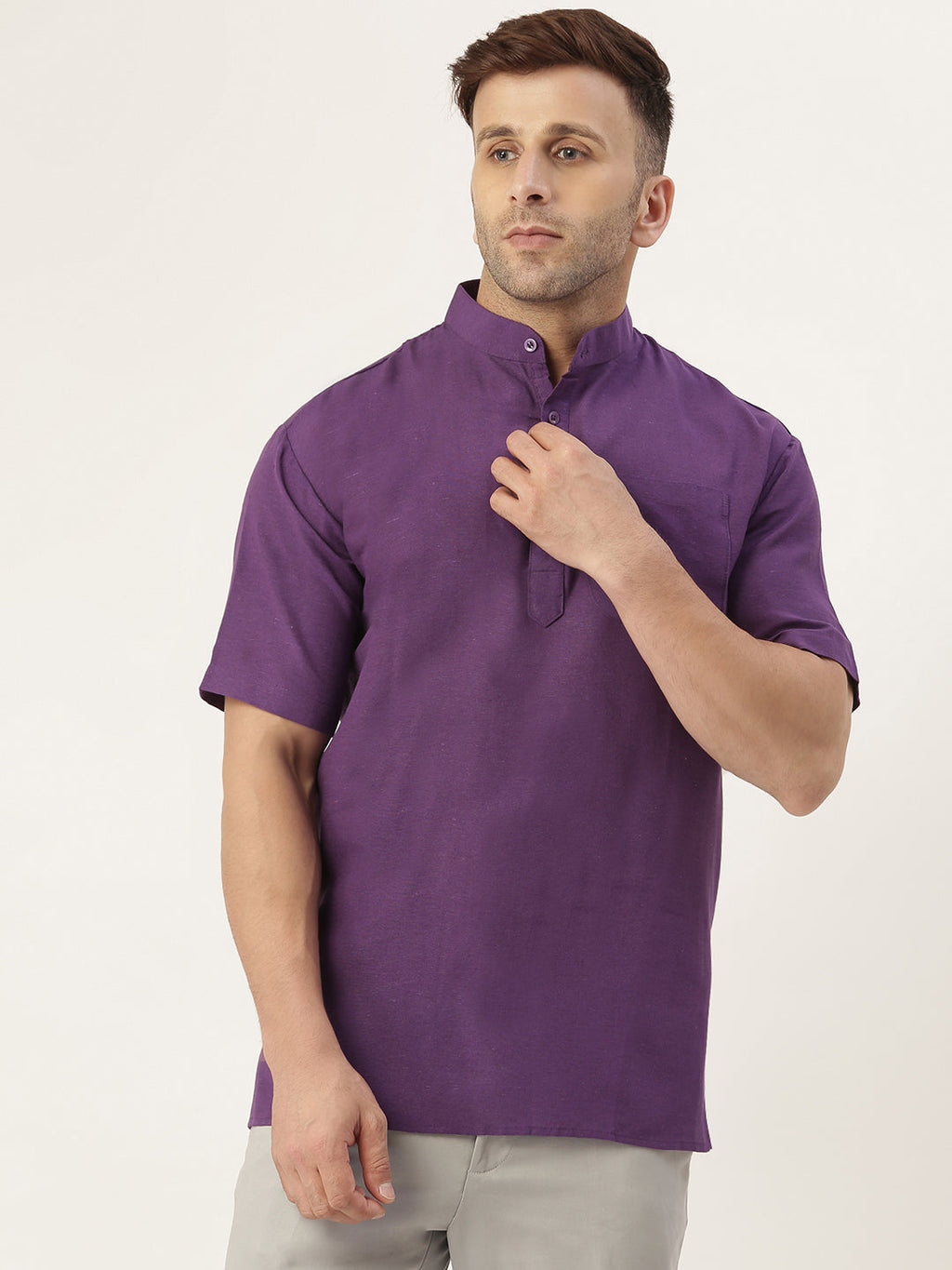 RIAG Men's Purple Cotton Short Ethnic Kurta - Distacart