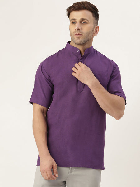 RIAG Men's Purple Cotton Short Ethnic Kurta