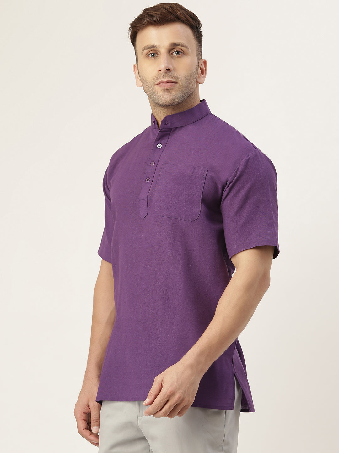 RIAG Men's Purple Cotton Short Ethnic Kurta - Distacart