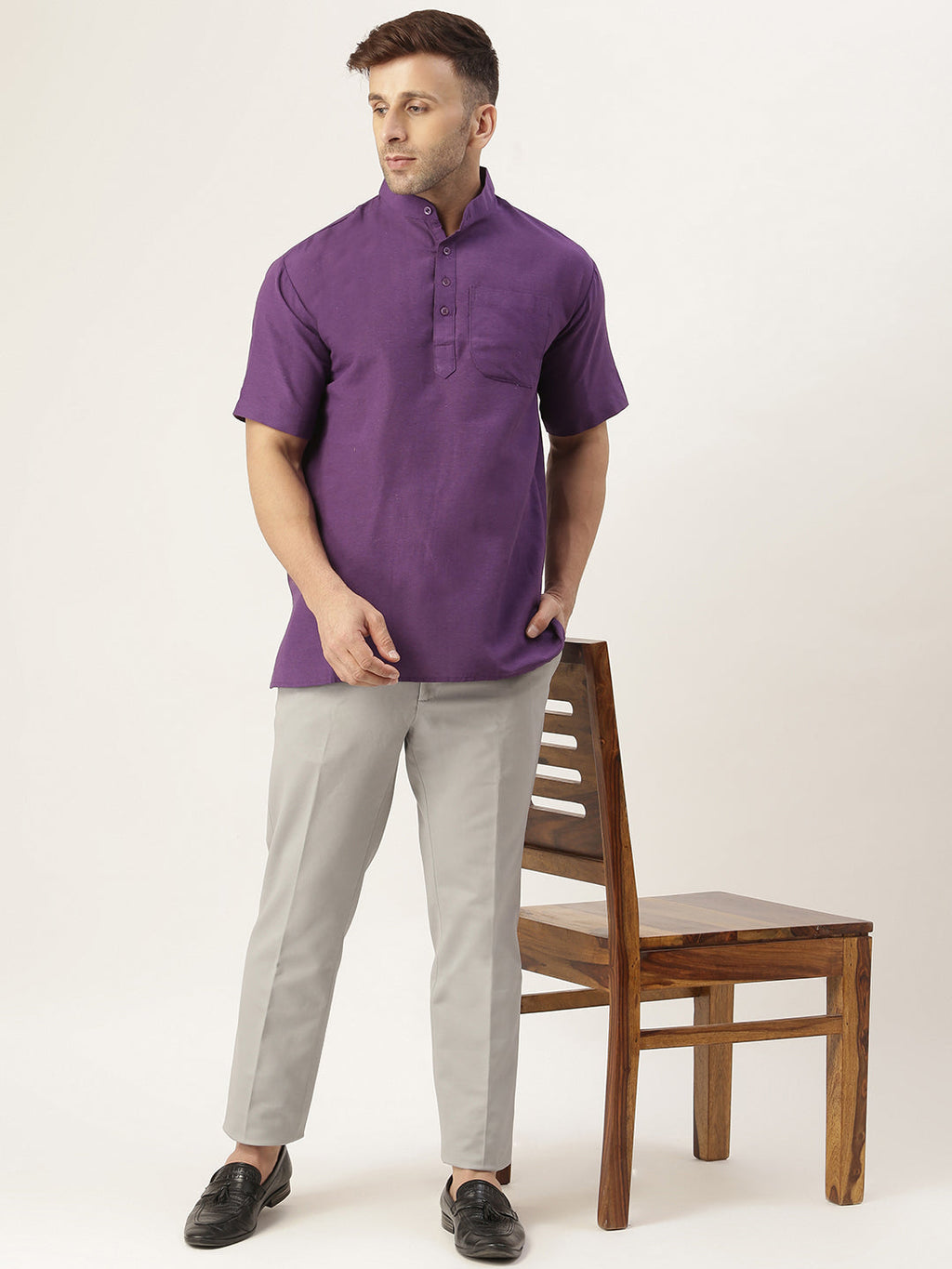 RIAG Men's Purple Cotton Short Ethnic Kurta - Distacart