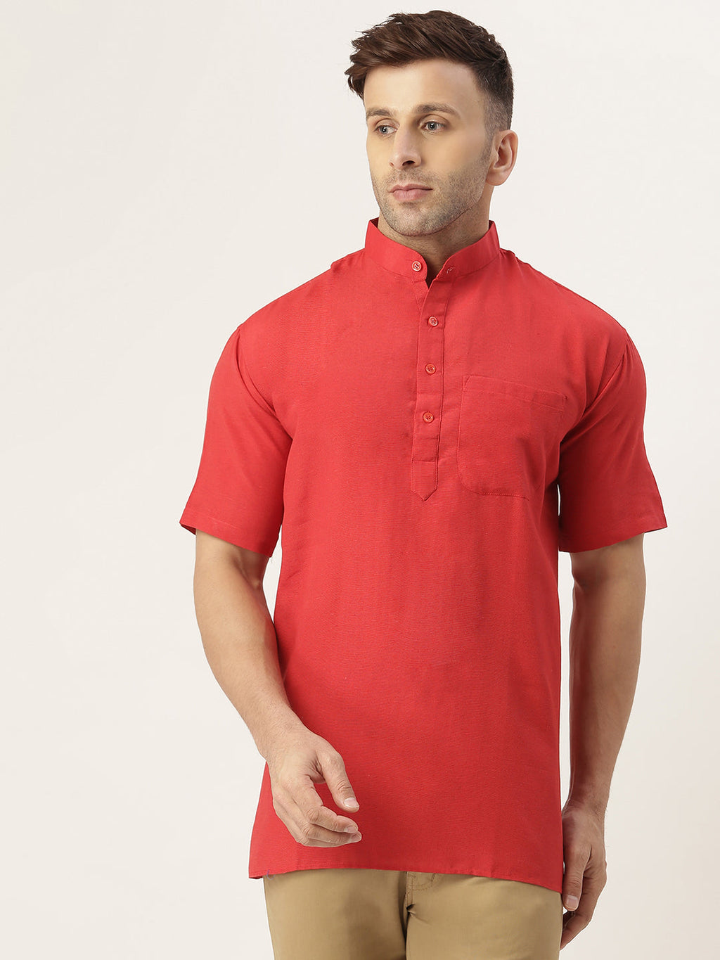 RIAG Men's Red Cotton Short Ethnic Kurta - Distacart