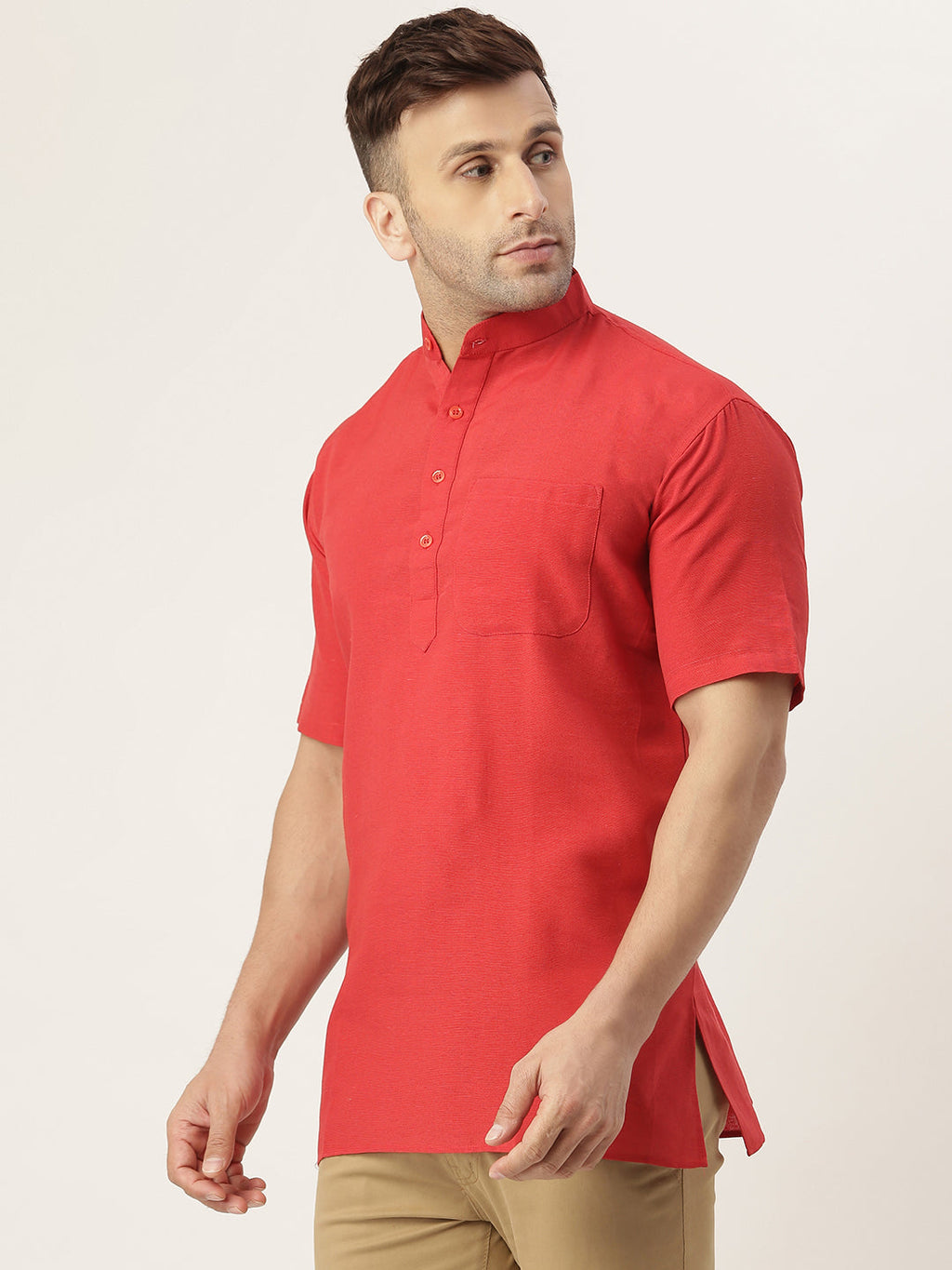 RIAG Men's Red Cotton Short Ethnic Kurta - Distacart