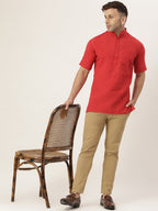 RIAG Men's Red Cotton Short Ethnic Kurta - Distacart