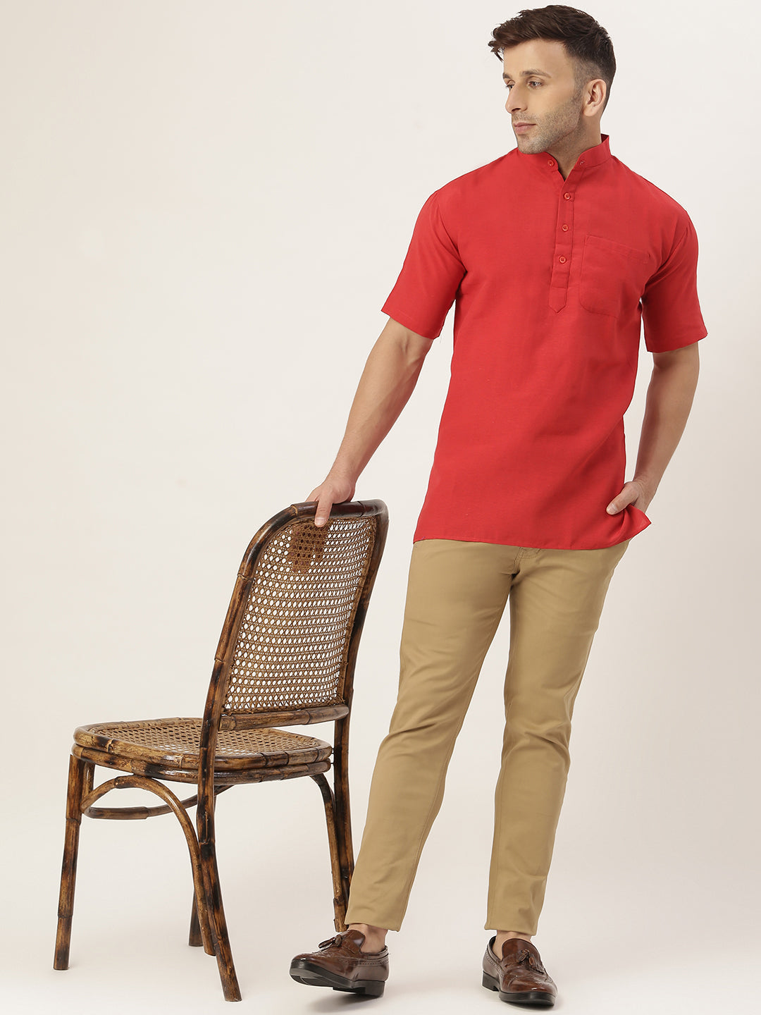 RIAG Men's Red Cotton Short Ethnic Kurta - Distacart