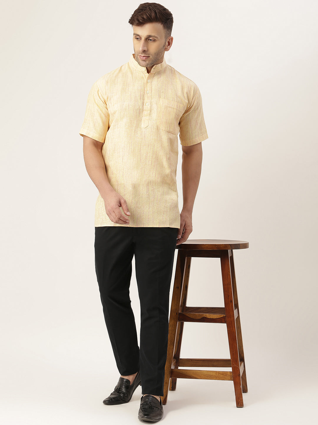 RIAG Men's Beige Cotton Long Ethnic Kurta - Distacart