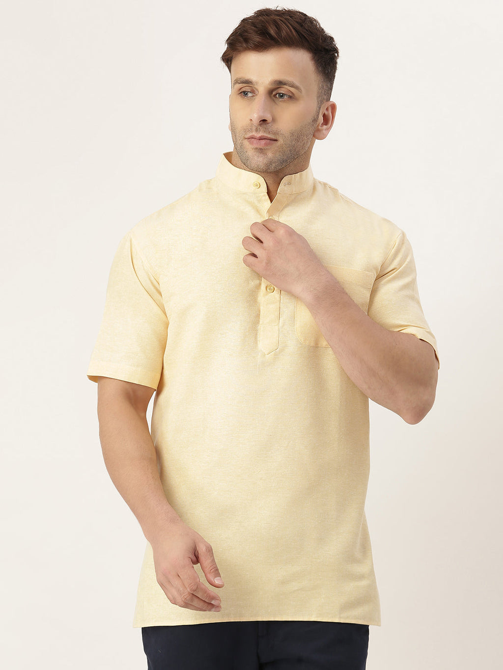 RIAG Men's Beige Cotton Short Ethnic Kurta - Distacart