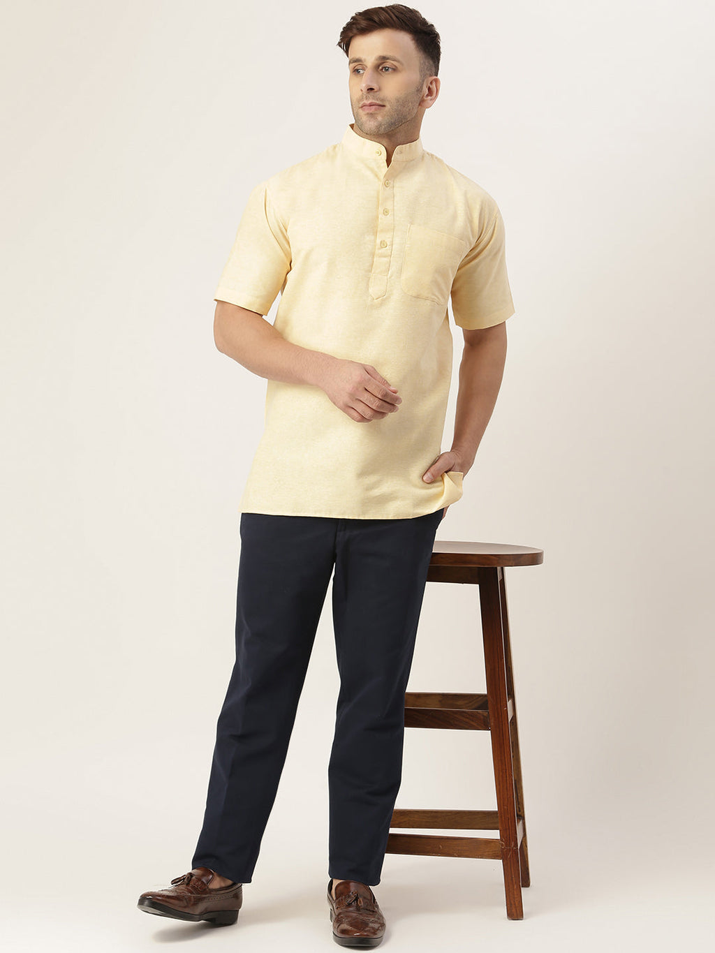 RIAG Men's Beige Cotton Short Ethnic Kurta - Distacart