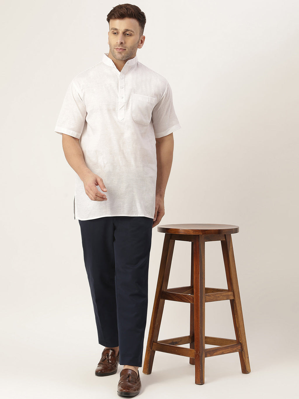 RIAG Men's White Cotton Short Ethnic Kurta - Distacart