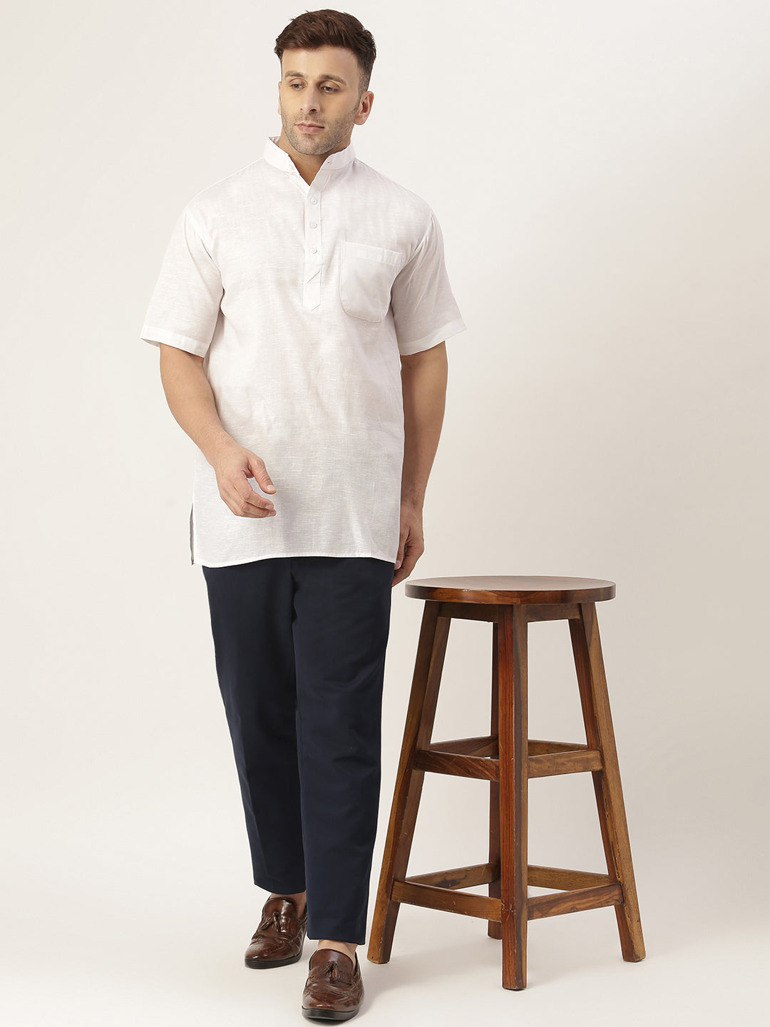 RIAG Men's White Cotton Short Ethnic Kurta - Distacart