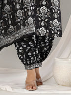 Printed Cotton Straight Kurta With Pant & Dupatta, Black - Hiral Fashion - Distacart