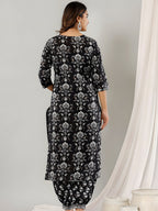 Printed Cotton Straight Kurta With Pant & Dupatta, Black - Hiral Fashion - Distacart