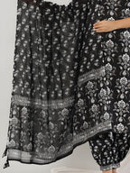 Printed Cotton Straight Kurta With Pant & Dupatta, Black - Hiral Fashion - Distacart