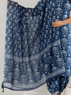 Printed Cotton Straight Kurta With Pant & Dupatta, Blue - Hiral Fashion - Distacart