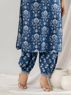 Printed Cotton Straight Kurta With Pant & Dupatta, Blue - Hiral Fashion - Distacart