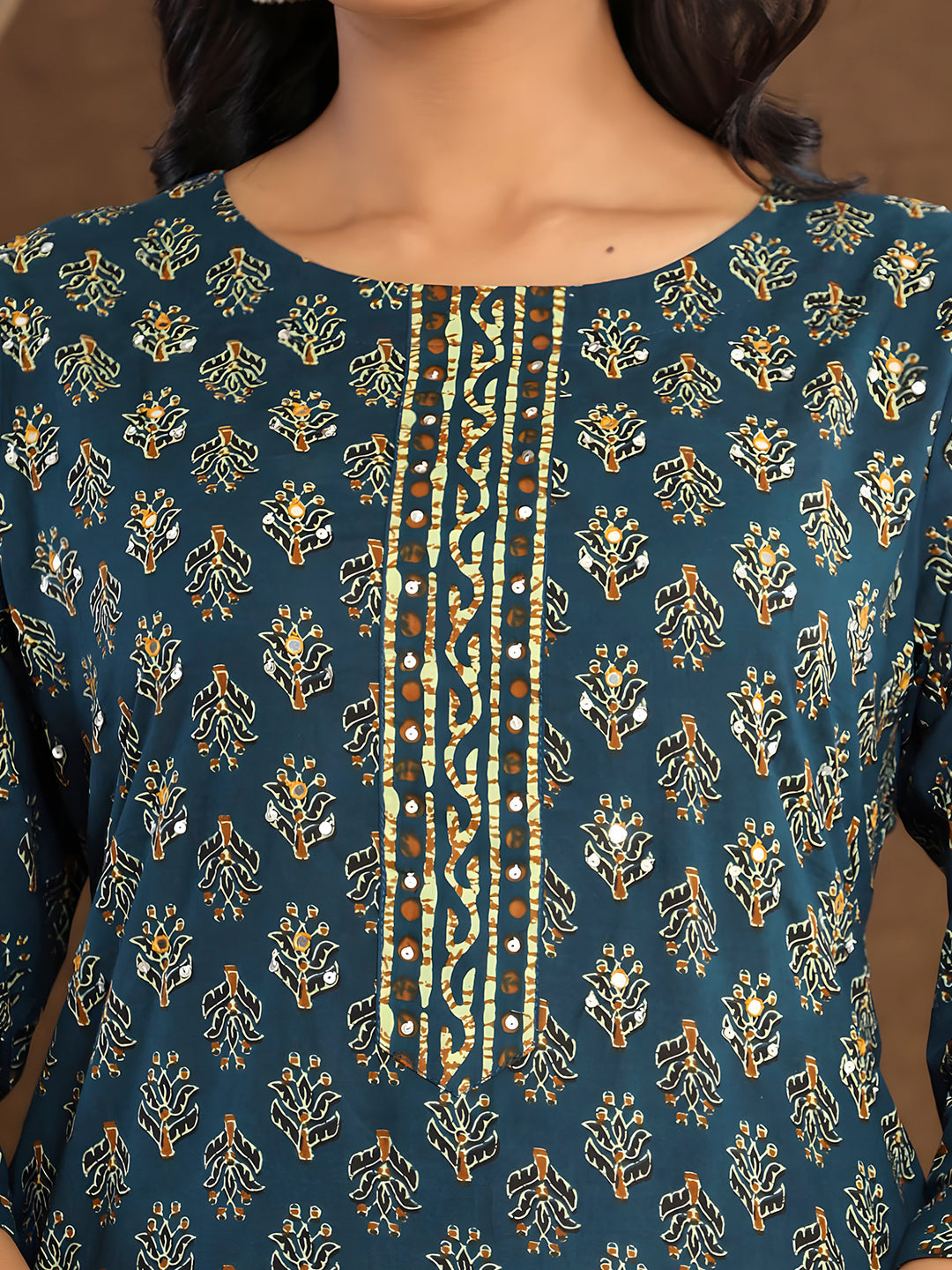 Printed Cotton Straight Kurta With Pant & Dupatta, Blue - Hiral Fashion - Distacart
