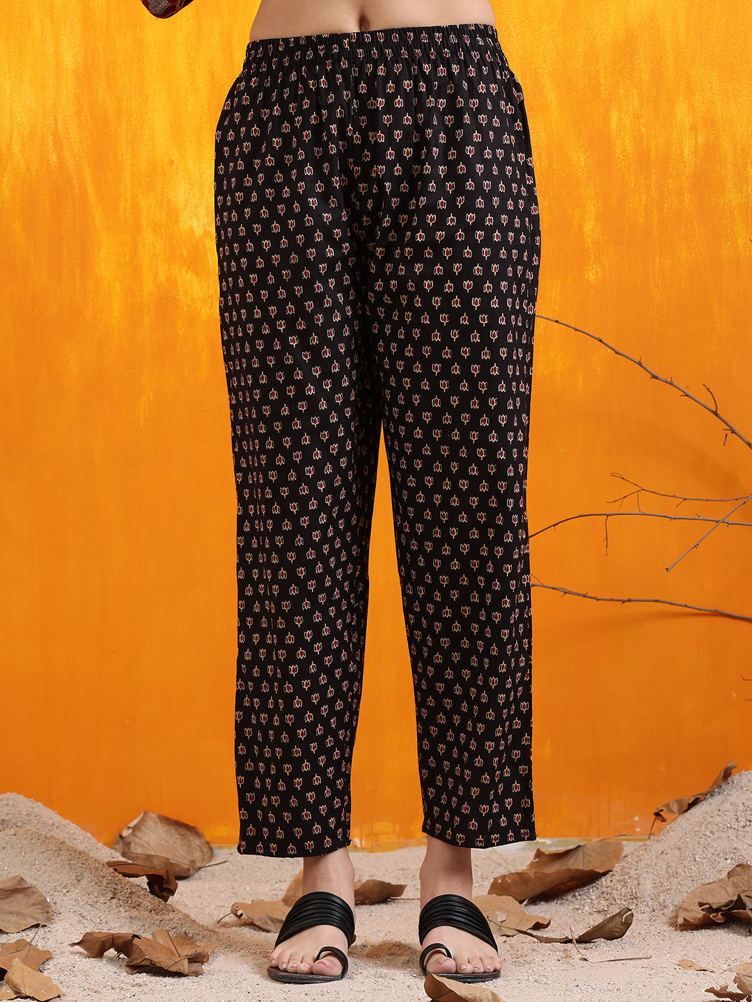 Printed Designer Neck Flared Anarkali Kurta With Pant & Dupatta, Black - Hiral Fashion - Distacart