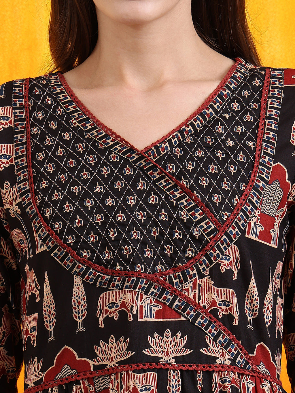 Printed Designer Neck Flared Anarkali Kurta With Pant & Dupatta, Black - Hiral Fashion - Distacart