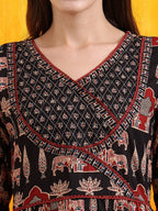 Printed Designer Neck Flared Anarkali Kurta With Pant & Dupatta, Black - Hiral Fashion - Distacart
