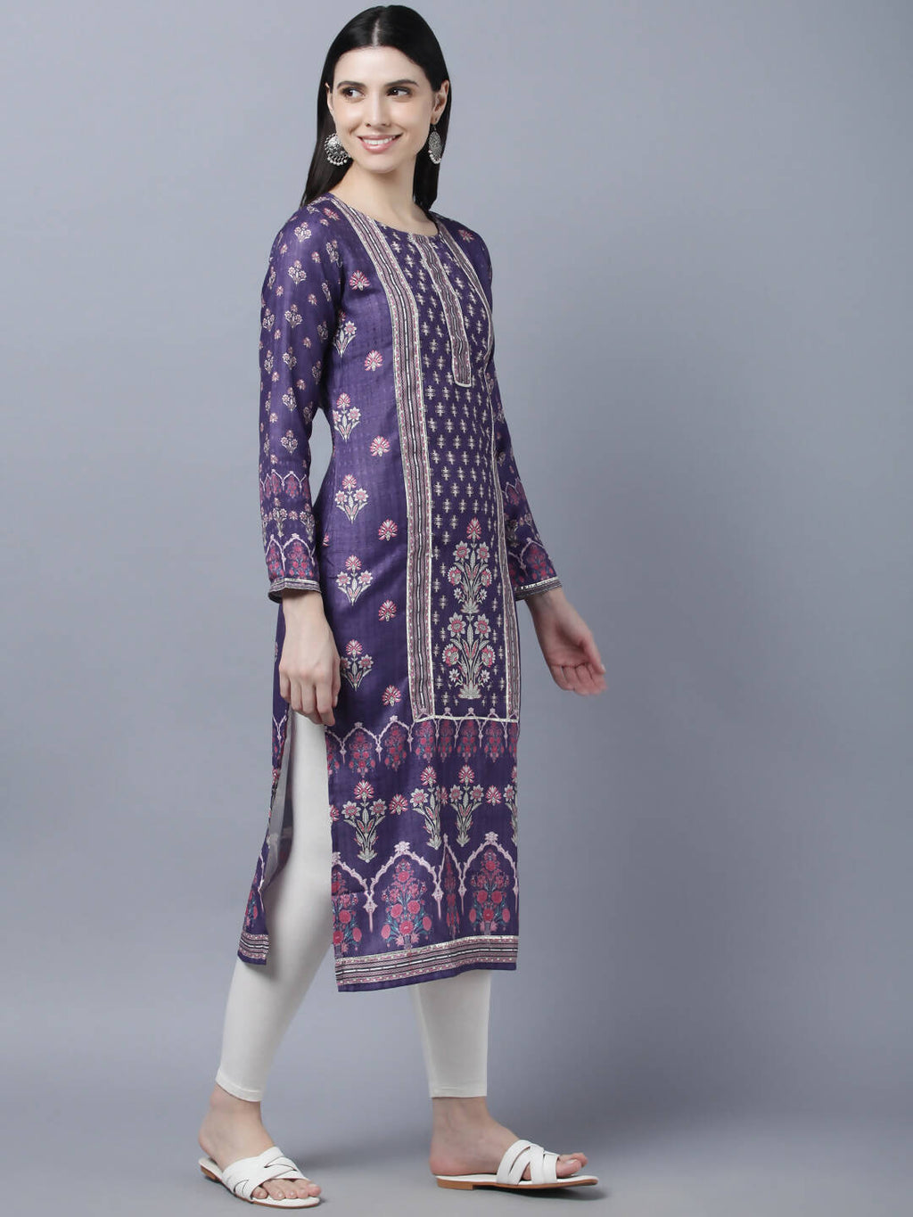 Myshka Women Purple Ethnic Motifs Printed Kurta - Distacart