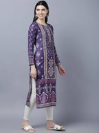 Myshka Women Purple Ethnic Motifs Printed Kurta - Distacart