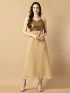 Myshka Women's Beige Solid Georgette Party Dress - Distacart