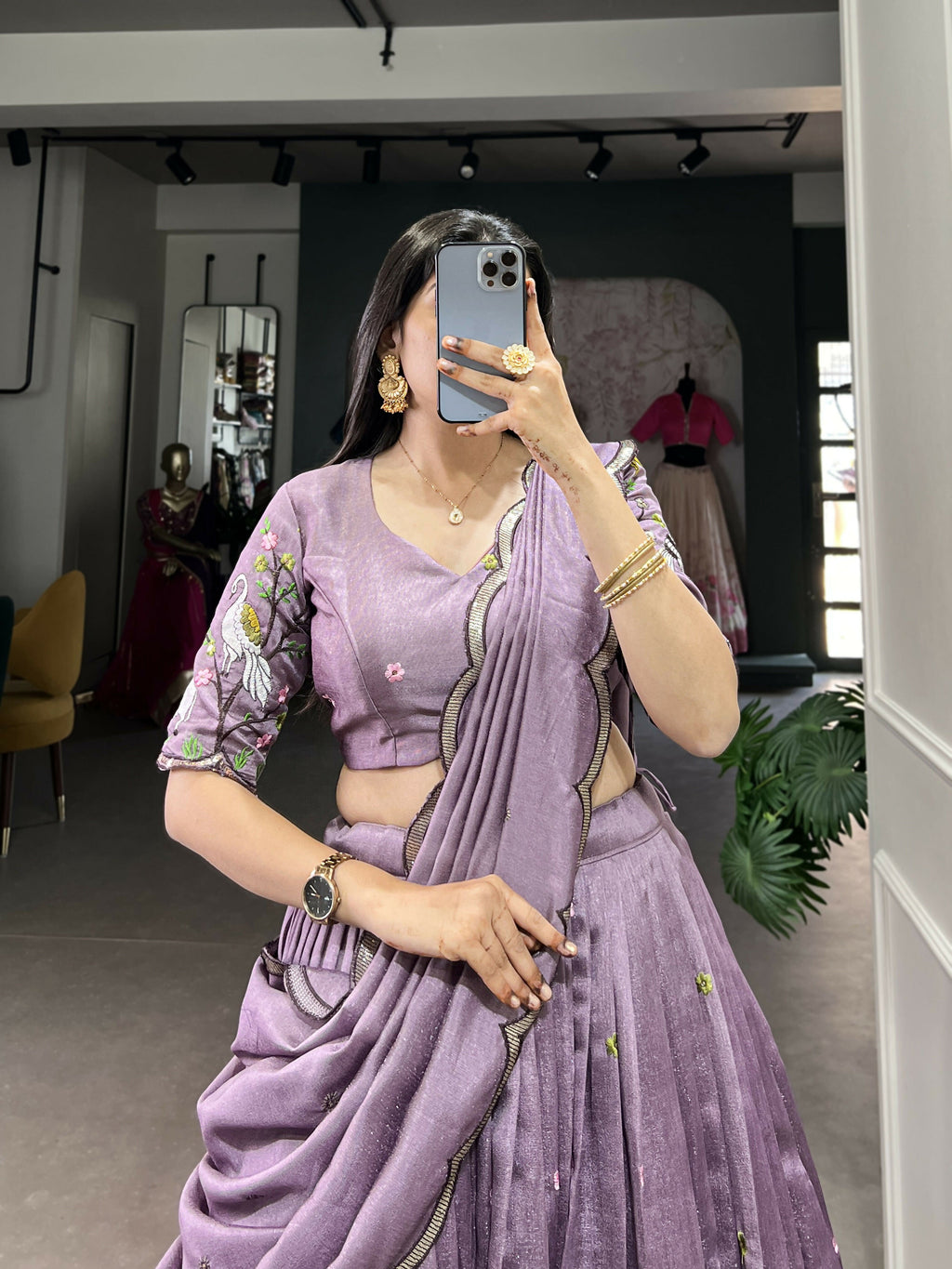 Lorenvalley Lavender Vichitra Simmer Sequins and Thread Embroidery Work Lehenga Choli