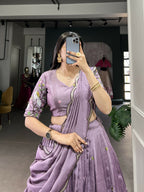 Lorenvalley Lavender Vichitra Simmer Sequins and Thread Embroidery Work Lehenga Choli