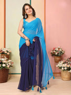Blue Georgette Pedding Color Printed Ready To Wear Saree - Aalaya