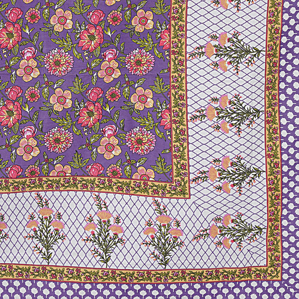 Rudra Bazaar Purple 210 TC Cotton Double King Bedsheet With 2 Pillow Covers - Distacart